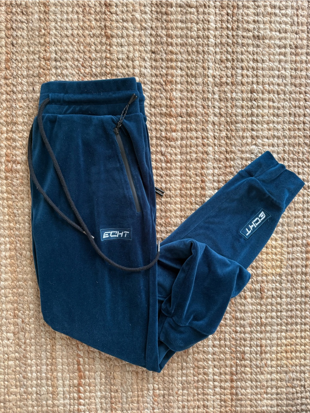ECHT Women’s Navy Velour Jogger Sweatpants Zip Pocket Size Medium
